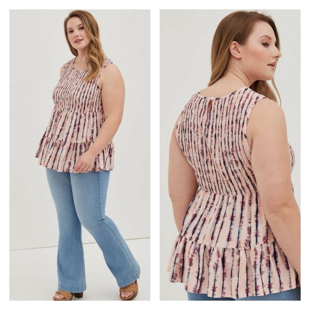 TORRID Pink Stripe Sleeveless Smocked Babydoll Top 2XL